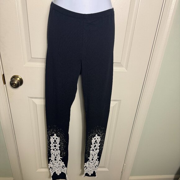 VENUS Black Embellished Lace Hem Leggings – Size XS (New with Extra Rhinestones) - Picture 1 of 6